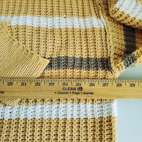 Pol Women Chunky Cozy Yellow Stripe Knit Sweater M Oversize Boxy Cabincore Fall - Picture 5 of 7